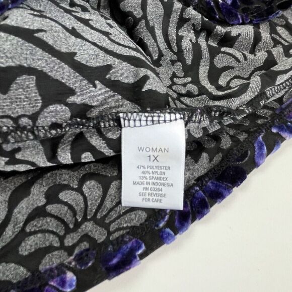 Roz and Ali Burnout Velvet Floral Top 1X Purple Popover Whimsigoth Dark Blouse - Picture 12 of 13
